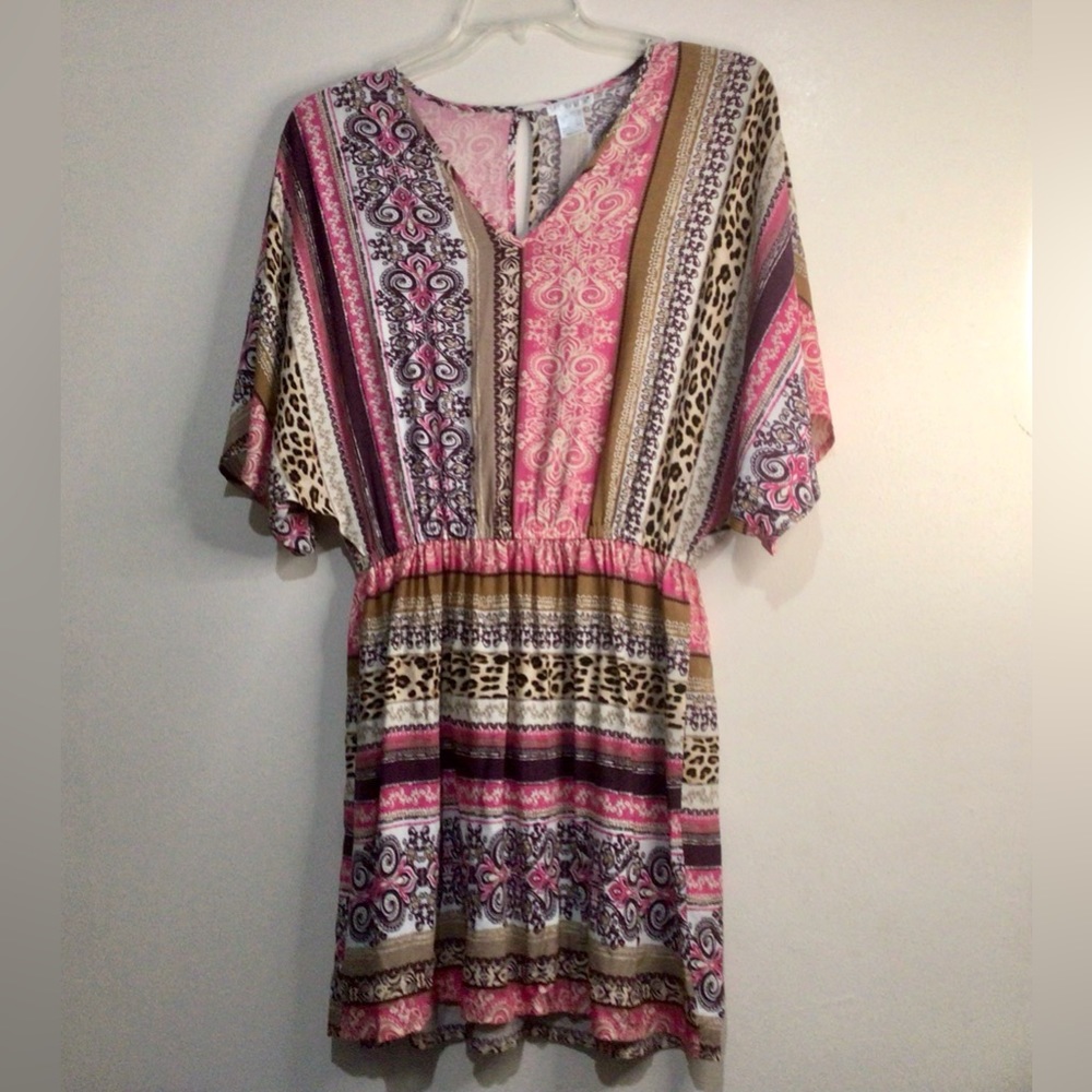 Venus Pink, Brown, And Tan Beach Cover Up. Size Medium.